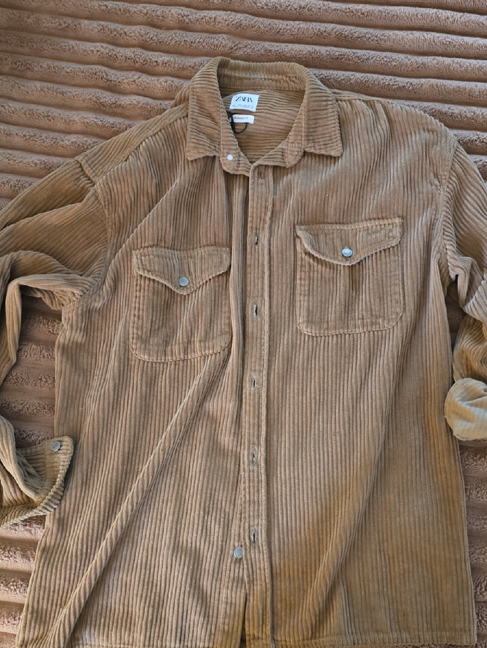 ZARA Corduroy Relaxed-Fit Jacket - Camel Brown